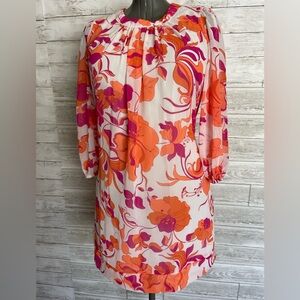 Floral Print Dress with Orange and Pink Design